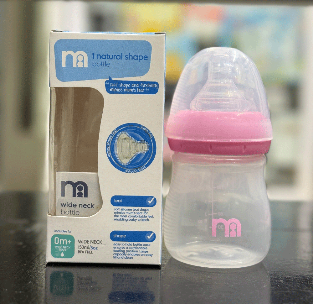 Mothercare Natural Shape Wide Neck Baby Bottle — Pink, 150ml / 5oz